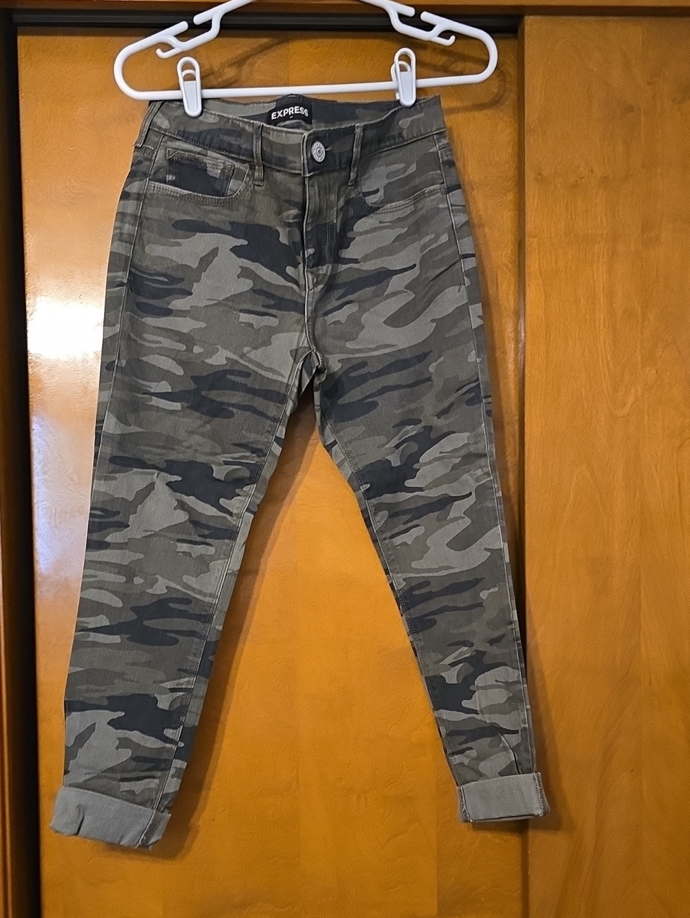 Express Green Camo Skinny Jeans